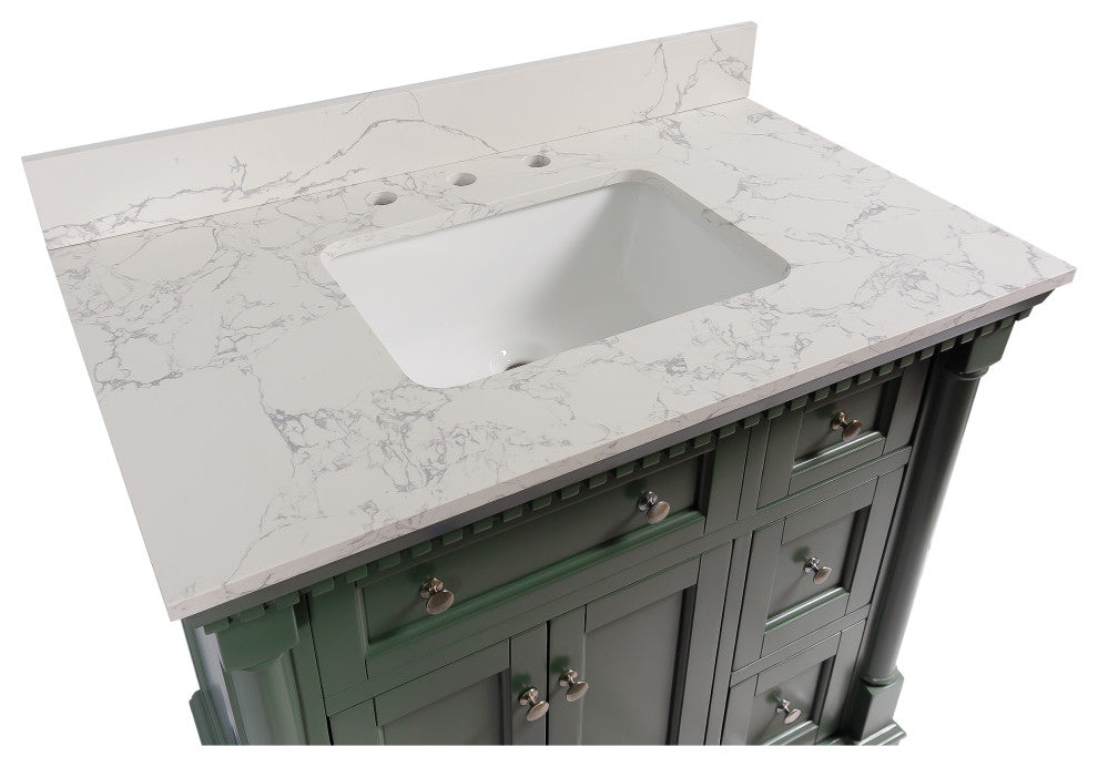 Sydney 36" Bathroom Vanity, Sage Green, Engineered Marble