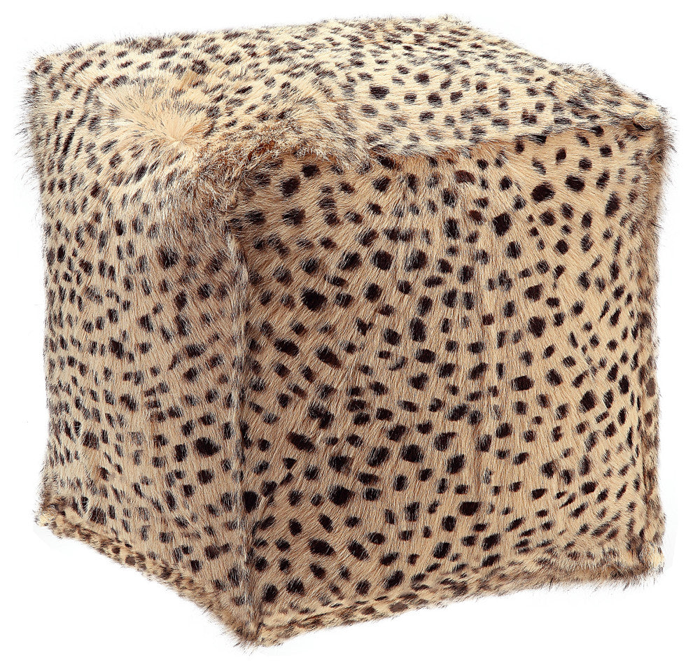 Contemporary Spotted Goat Fur Pouf Cream - White