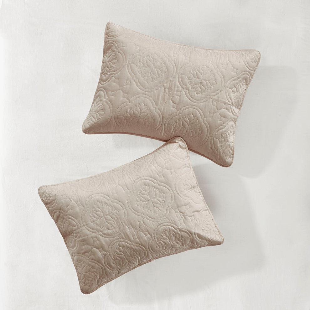 510 Design Oakley Quilted Oversized 3-Piece Bedspread Set, Khaki, Full/Queen