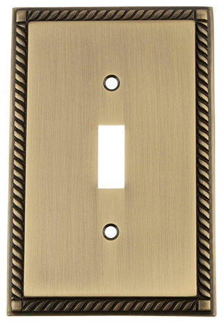NW Rope Switch Plate With Single Toggle, Antique Brass