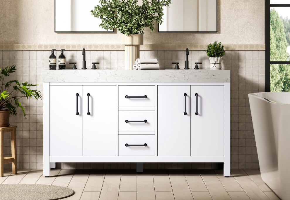 Home Living 60" Double Bathroom Vanity, White