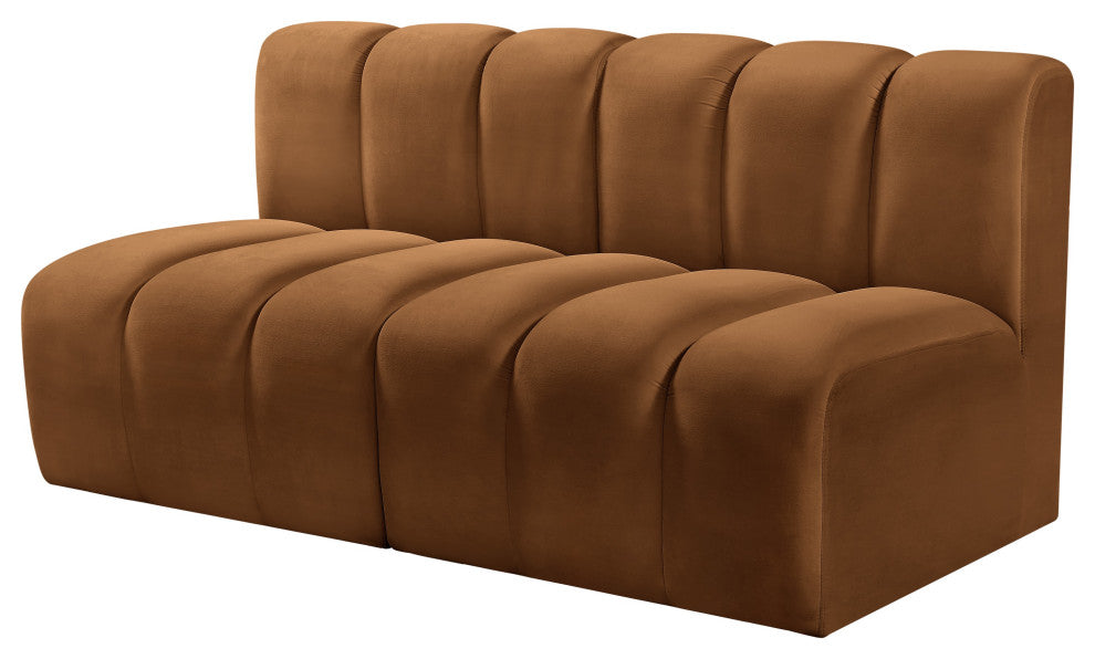 Arc Velvet Upholstered 2-Pc. Modular Sofa, Saddle