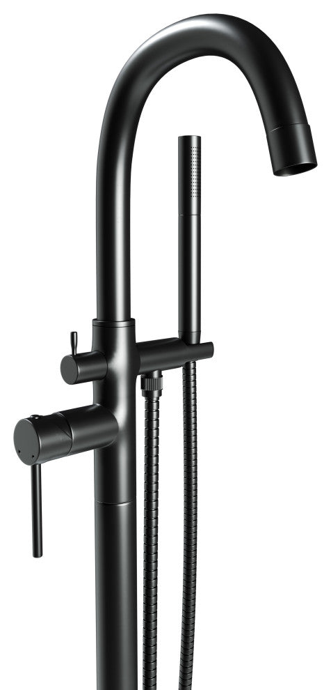 CastelloUSA Neptune Freestanding Tub Filler Faucet, Matte Black, Standard Handle