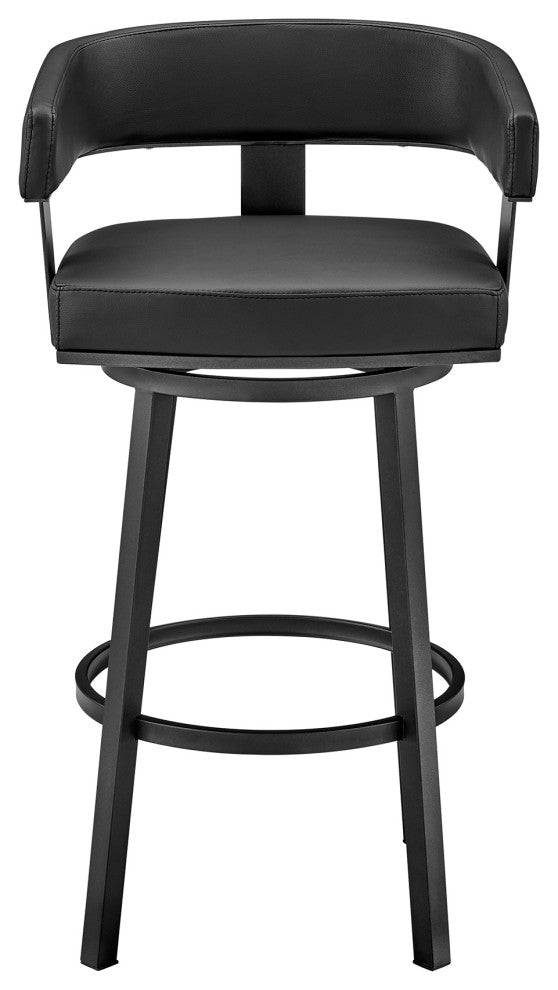 Lorin Counter Height Swivel Bar Stool, Black Finish and Black Faux Leather, Black/Black, Counter Height