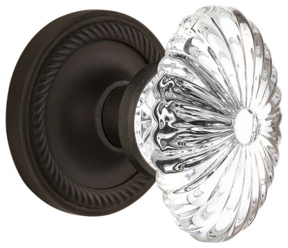 Rope Rosette With Oval Fluted Crystal Knob, Oil-Rubbed Bronze