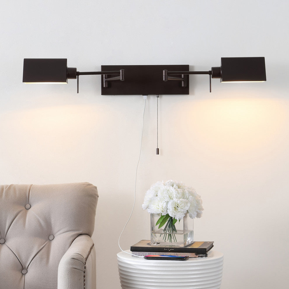 22" 1-Light Swing Arm Plug-In or Hardwired Iron LED Sconce With Pull-Chain