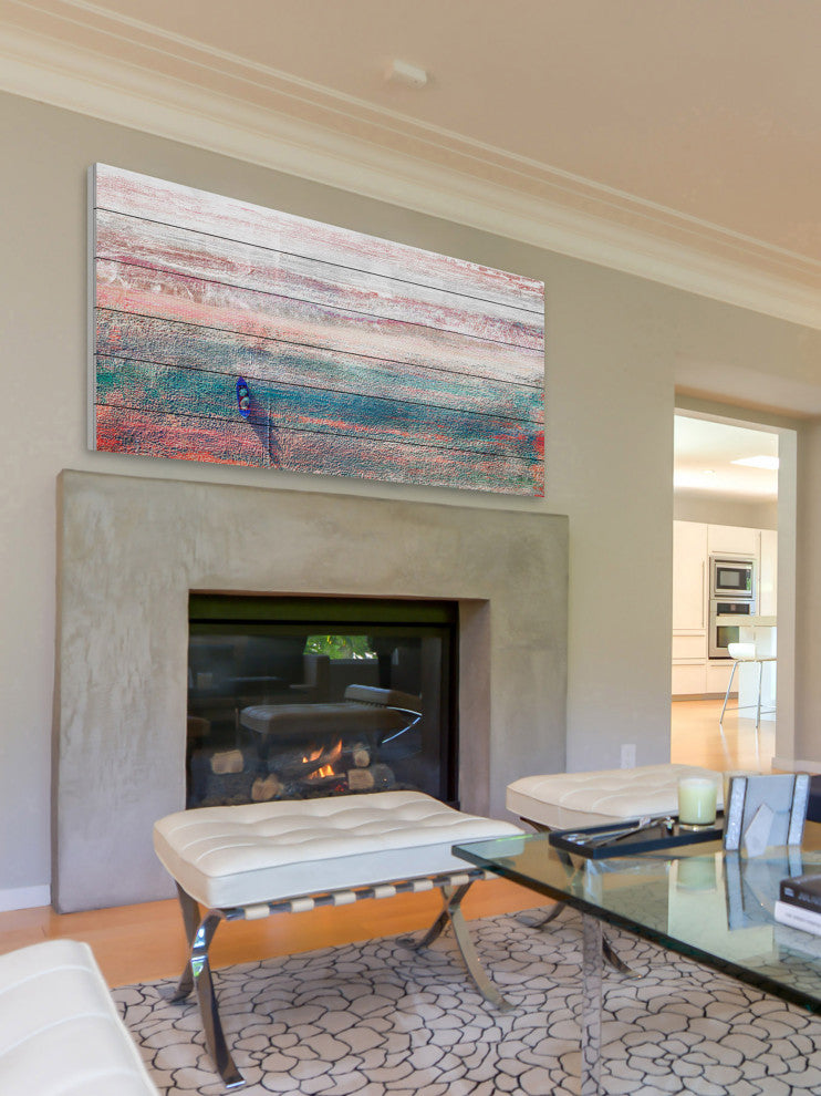 "Sitting Boat" Painting Print on White Wood, 60"x30"