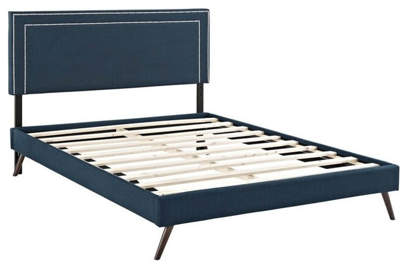 Modway Jessamine Queen Fabric Platform Bed With Round Splayed Legs, Azure