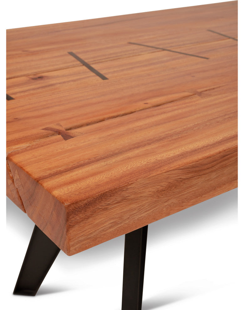 Naturals Cross Dining Table, Black Legs, Natural Chamcha Top
