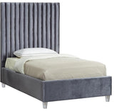 Maklaine Modern 65'H x 44'W x 81'D Solid Wood Tufted Velvet Twin Bed in Gray