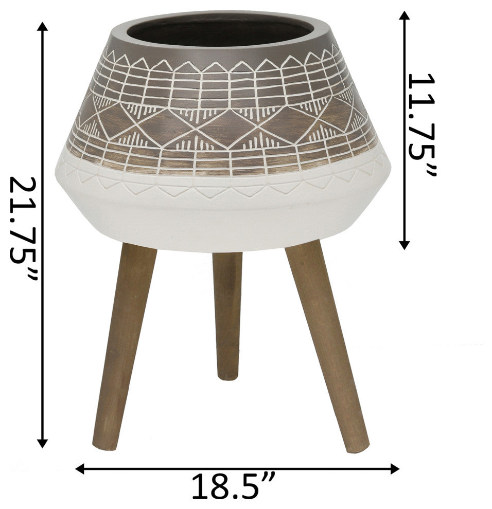 18" Fiberglass Pot On Stand, Brown