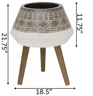 18" Fiberglass Pot On Stand, Brown