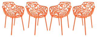 LeisureMod Modern Devon Aluminum Chairs, With Arms, Set of 4, Orange