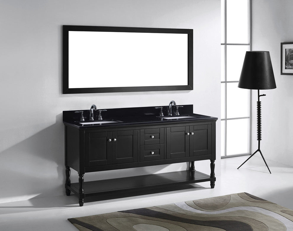 Virtu Julianna 72" Double Bathroom Vanity, Espresso With Faucet and Mirror