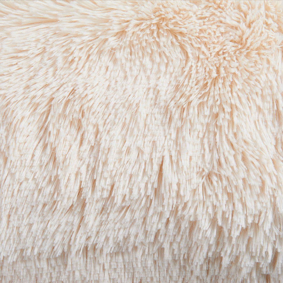 Shaggy Faux Fur Pillow Cover, Ivory, Set of 2, 14"x26"