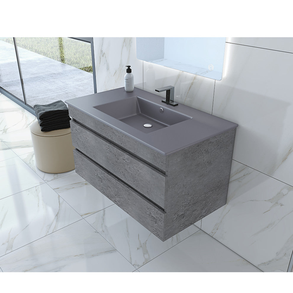 Glance Granite Bathroom Vanity, Matt Gray Sink, 32