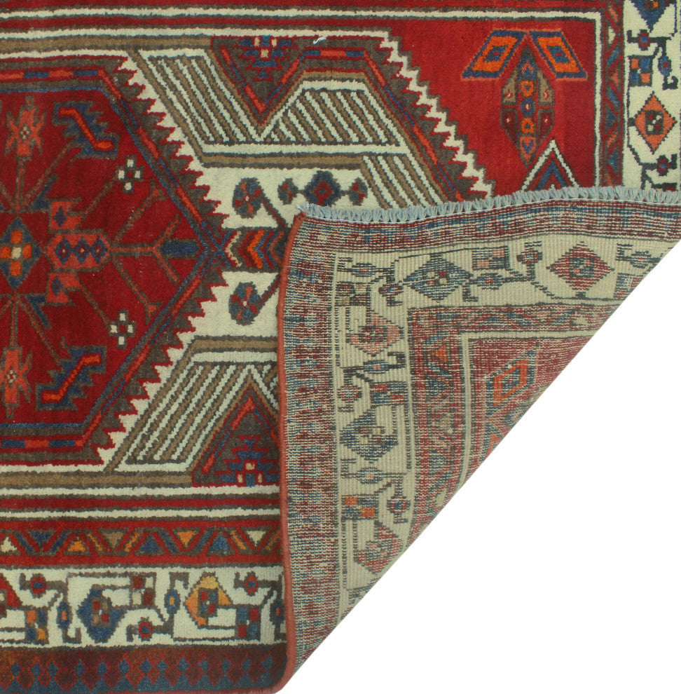 Fine Vintage Distressed Hamide Red/Ivory Runner, 3'3x10'10