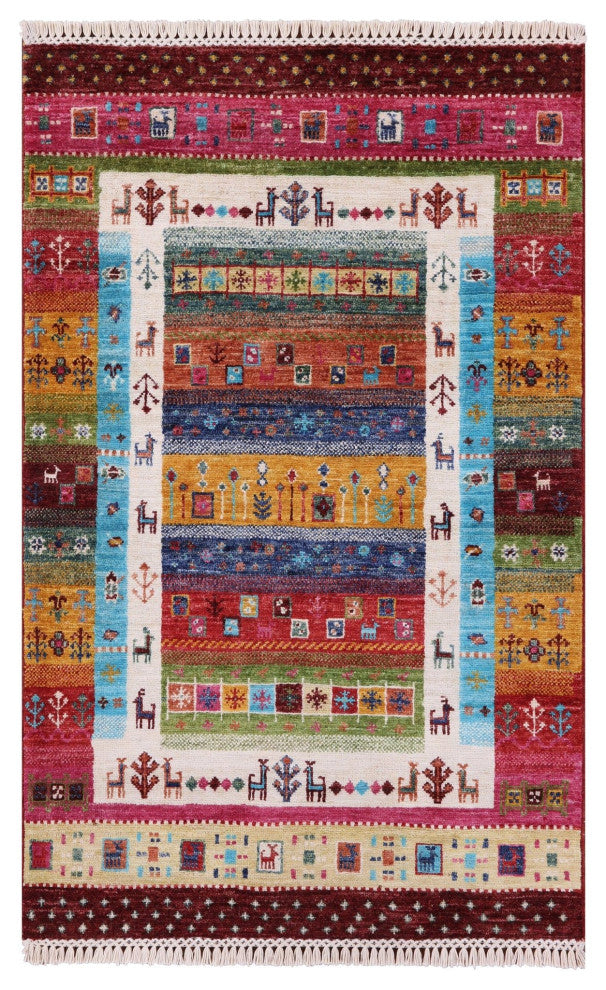 Tribal Persian Gabbeh Hand-Knotted Rug 2' 9" X 4' 2" Q10134