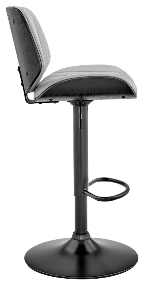 Brock Adjustable Gray Faux Leather and Walnut Wood Bar Stool With Black Base