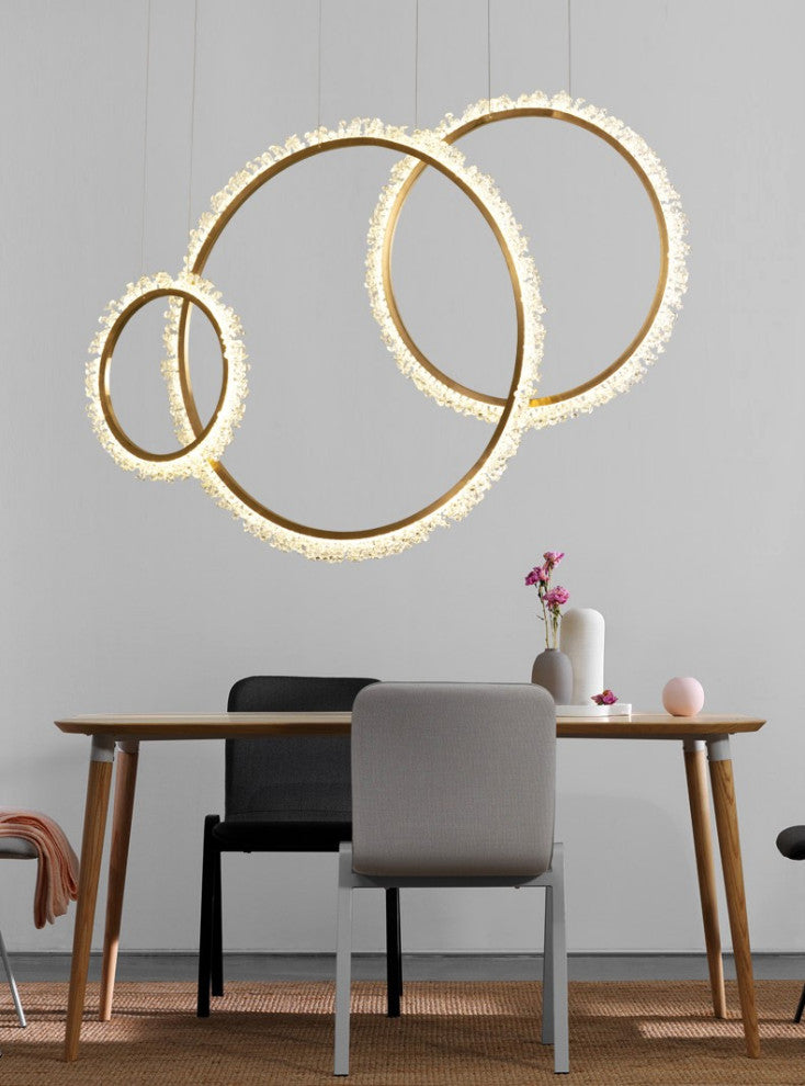 MIRODEMIÂ® Aarau | Crystal Pendant Light in the Shape of Rings, Dia15.7+23.6+31.5", Remote Dimming