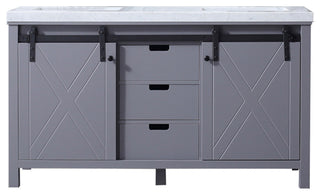 Marsyas 60" Dark Gray Double Bath Vanity Cabinet Carrara Marble Top Square Sinks