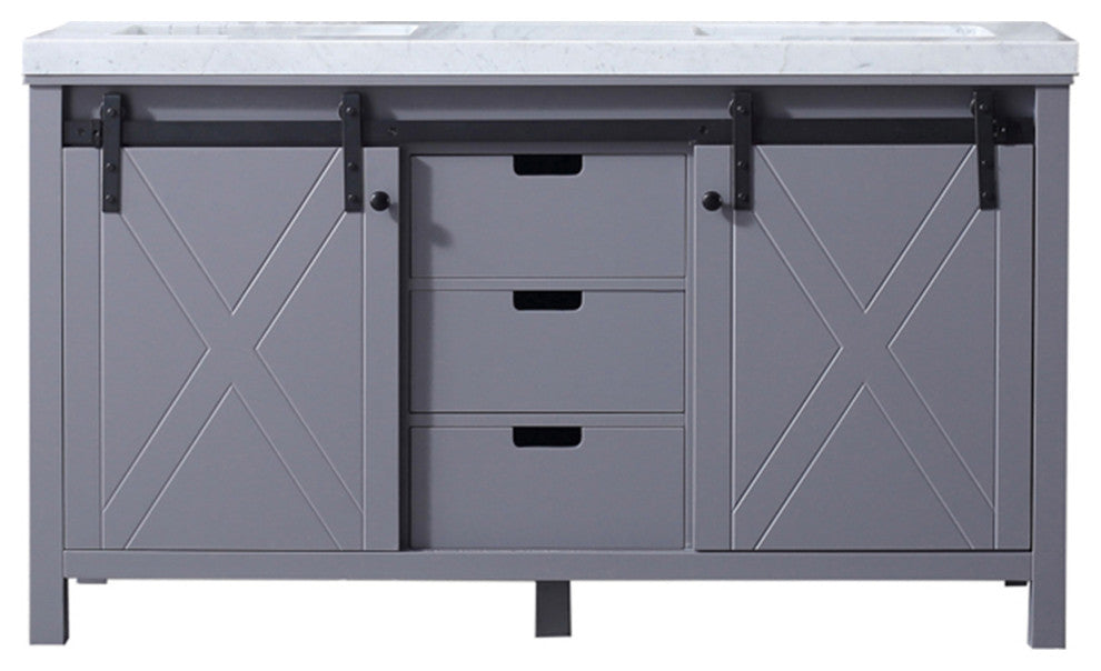 Marsyas 60" Dark Gray Double Bath Vanity Cabinet Carrara Marble Top Square Sinks