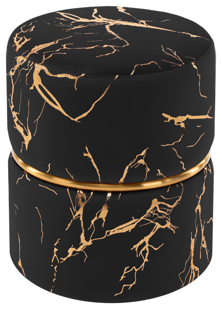 Luxury Hot Stamped Velvet Ottoman, Black