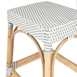 Robias Rectangular Rattan 24.5" Counter Stool, Grey and White