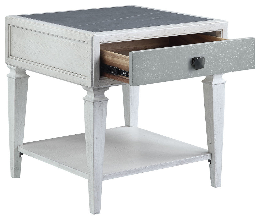 ACME Katia End Table in Rustic Gray & Weathered White Finish