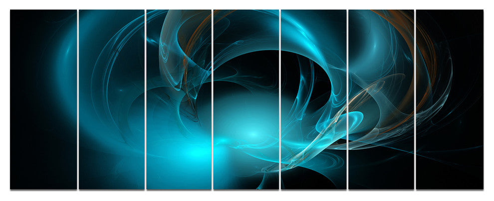 Blue Fractal Galactic Nebula, Abstract Wall Art Canvas, 83"x32", 7 Panels