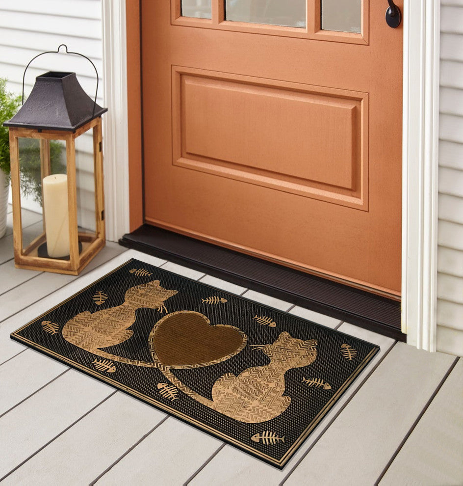 A1HC Rubber Twin Heart Cat Doormat, 18"X30"