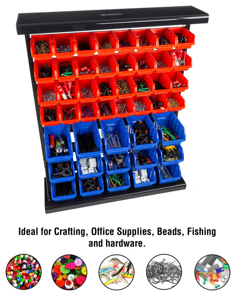 47 Bin Storage Rack Organizer- Wall Mountable Drawers by Stalwart