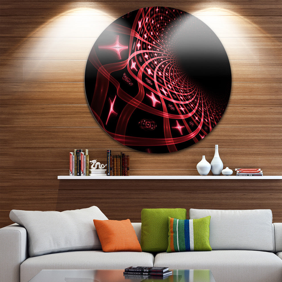 Fractal Purple Dense Stripes, Abstract Art Disc Metal Artwork, 36"