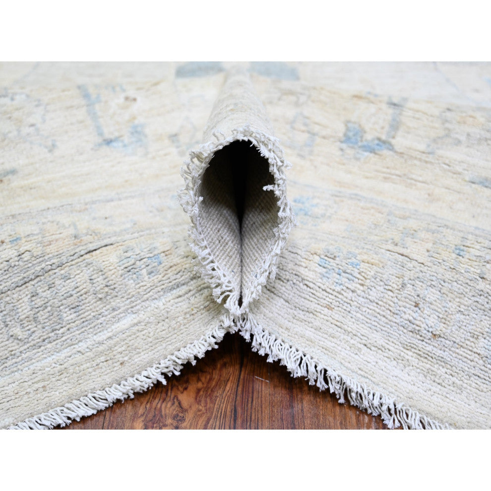 Ash Gray, Stone Washed Peshawar Wool Hand Knotted Oriental Rug, 11'6"x17'4"