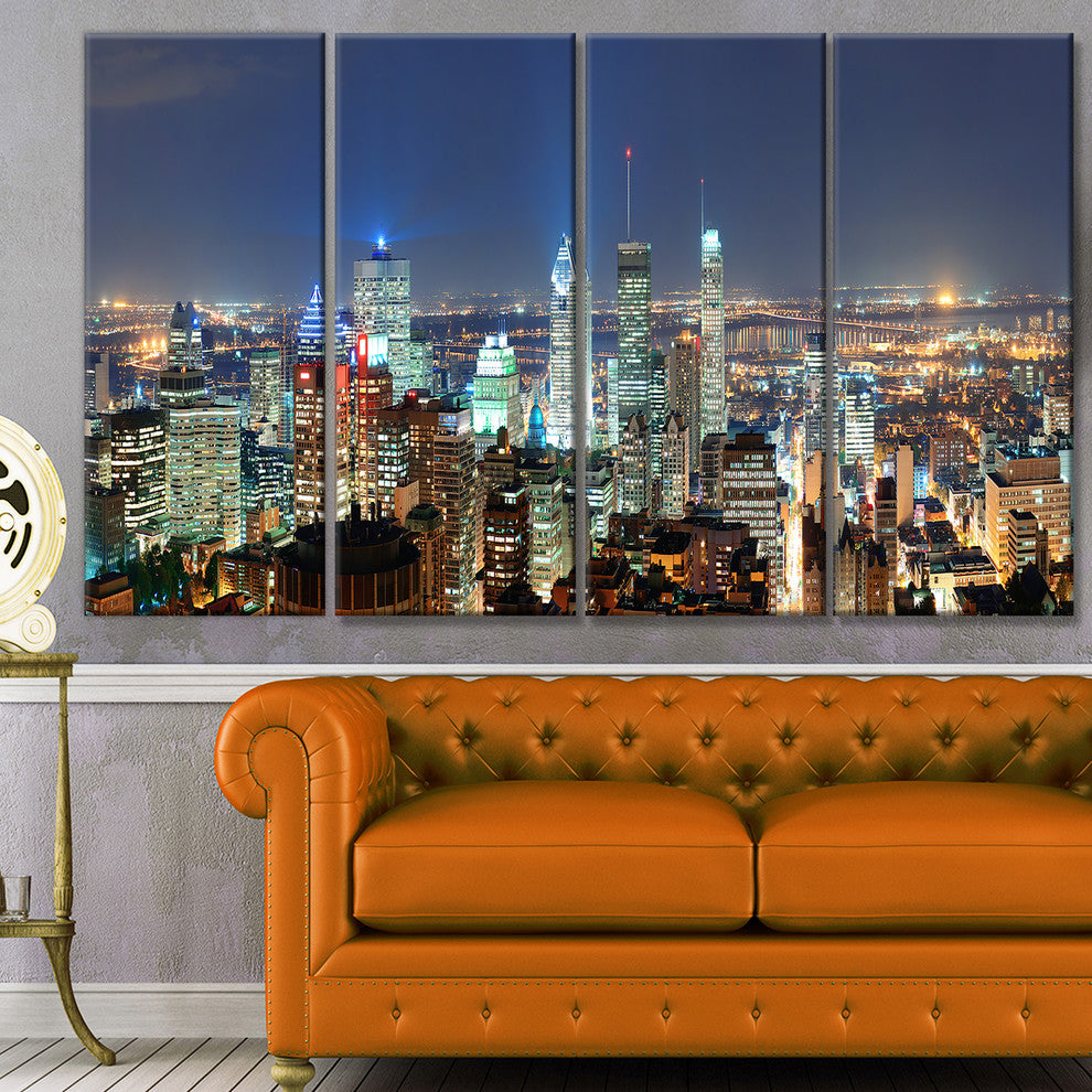 Montreal at Dusk Panorama, Landscape Canvas Art Print, 48"x28", 4 Panels