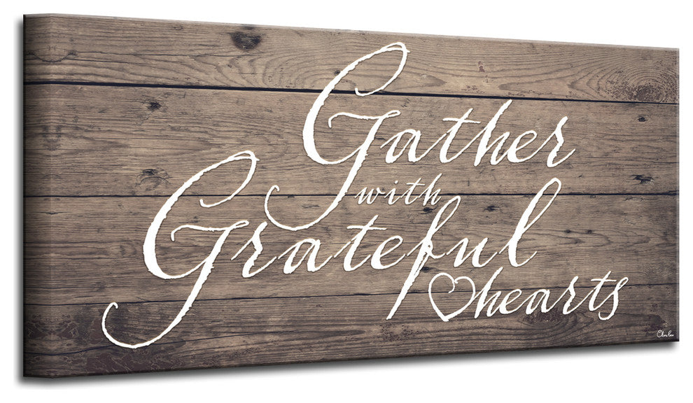 Grateful Hearts Wrapped Canvas Harvest Wall Art, 8"x16"
