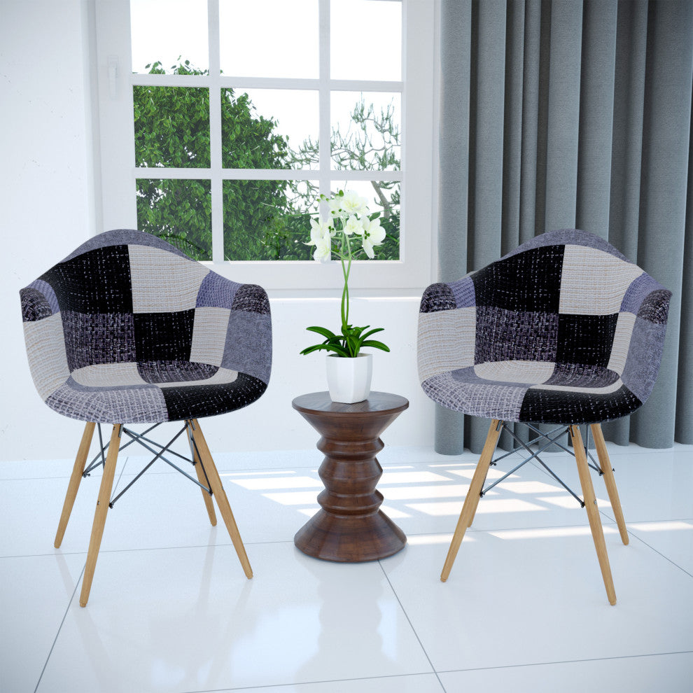 LeisureMod Willow Fabric Eiffel Accent Chair, Set of 2, Patchwork