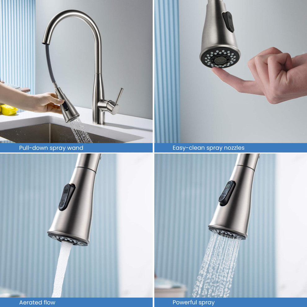 Bari-T Single Handle Pull Down Faucet, Brushed Nickel, With Soap Dispenser