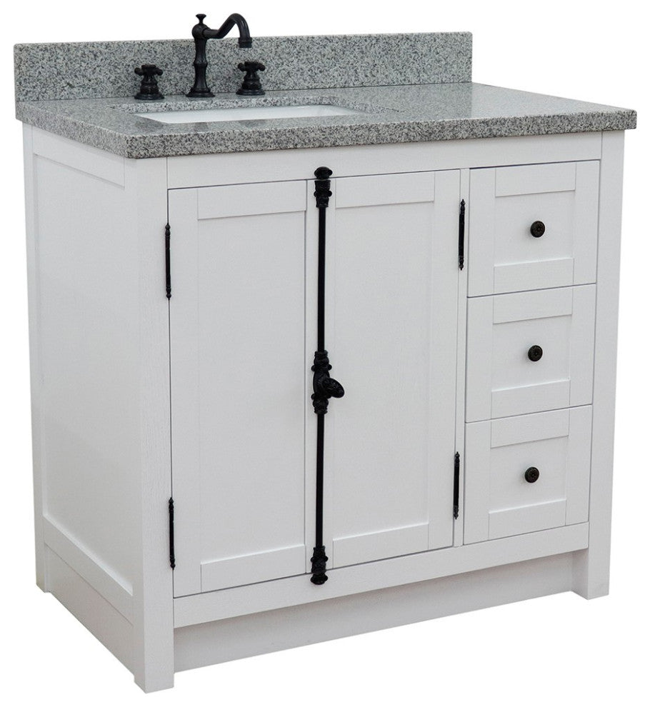 37" Vanity, Glacier Ash With Gray Granite Top, Left Doors/Left Rectangle Sink