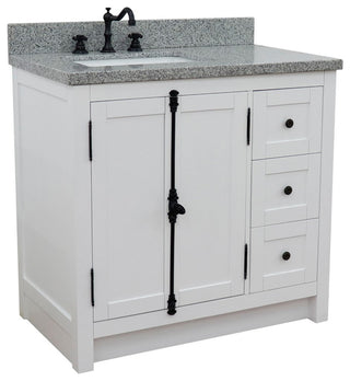 37" Vanity, Glacier Ash With Gray Granite Top, Left Doors/Left Rectangle Sink