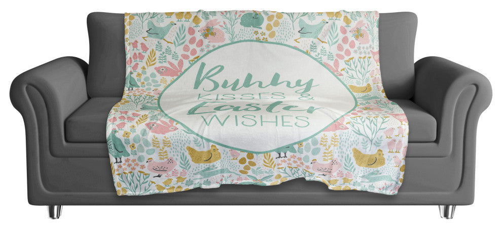 Bunny Kisses and Easter Wishes 50x60 Coral Fleece Blanket