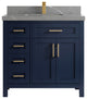 Cambridge 36 Center Sink Bath Vanity in Hale Navy Blue 2" Piatra Gray