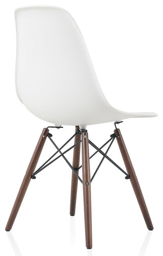 White DSW Dining Shell Chairs, Dark Walnut Wood Eiffel Legs, Single Chair