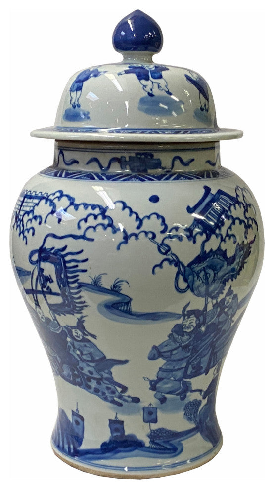 Chinese Blue White Porcelain People Scenery Graphic Temple Jar Hws1786