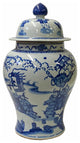 Chinese Blue White Porcelain People Scenery Graphic Temple Jar Hws1786