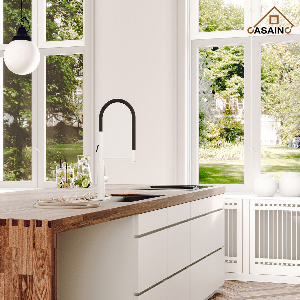 Single-Handle Standard Kitchen Faucet with Fast Mount and Deck Plate, Matte White