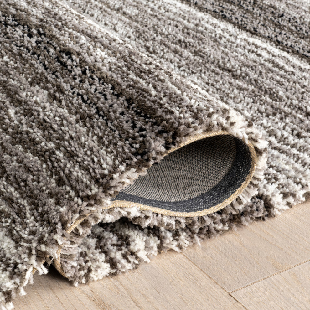 Nuloom Hand-Tufted Striped Shaggy Plush Shag Rug, Grey Multicolor 2'6"x8'Runner