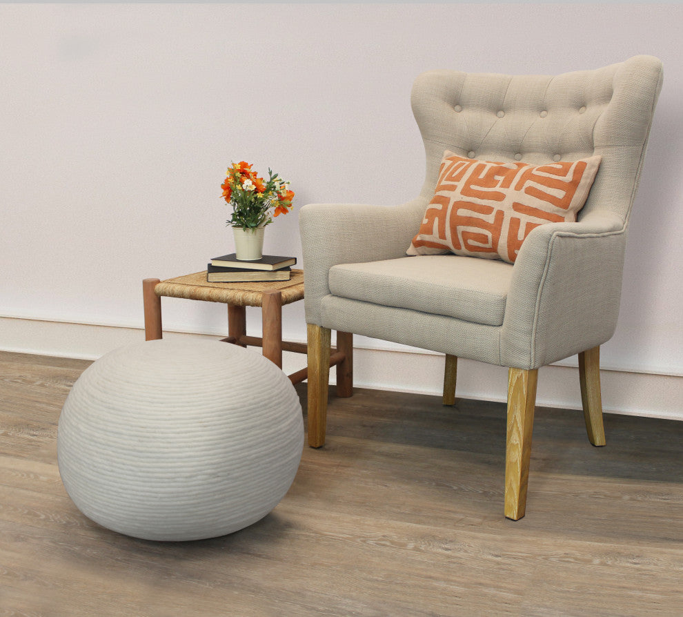 Ellie Round Pouf in Ivory Wool With Polyester Filling