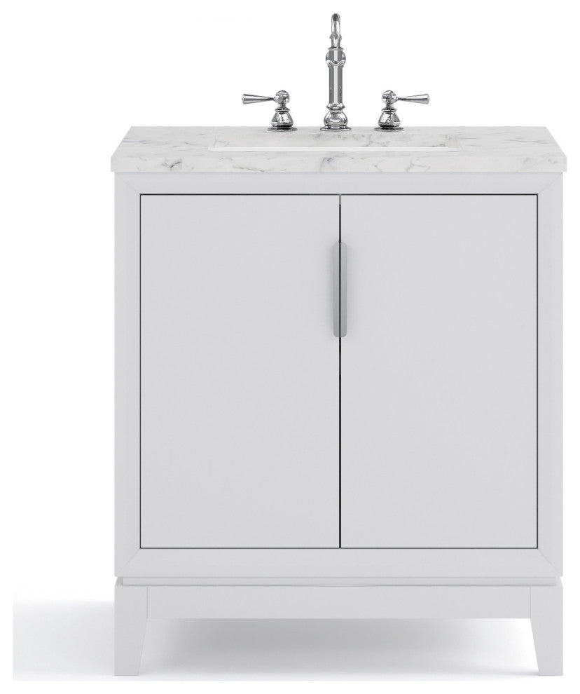 Elizabeth 30" Single Sink Carrara White Marble Vanity, Pure White