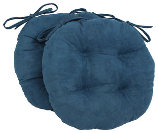 16" Solid Micro Suede Round Tufted Chair Cushions, Set of 2, Indigo